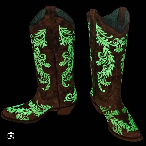 Corral A3753 Boots Glow in Dark size 7.5 Brown White Floral Embroidery Cowboy - Picture 7 of 7